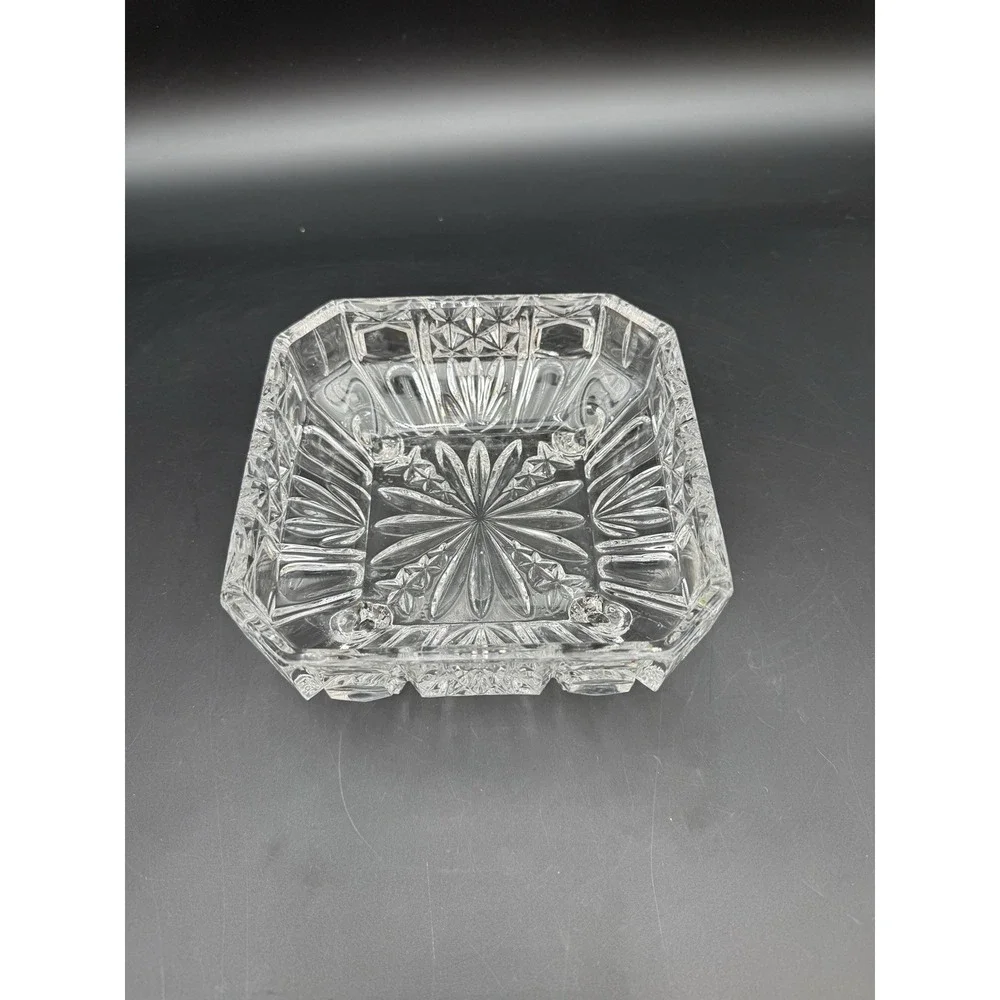 Square Crystal Covered Candy Dish Strawberry and Star Flower Pattern Curved Foot